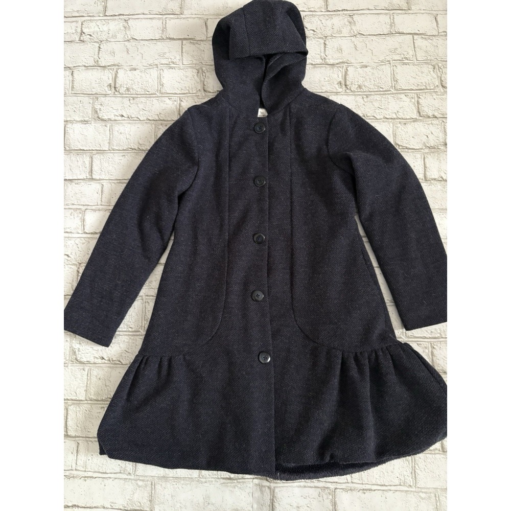 American Widgeon Ruffle Faux Fur Coat Girls Size 10 Navy Dressy Long Sleeve